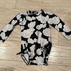 Ruffle Butts Black/White Flowers One Piece Swimsuit 18-24m